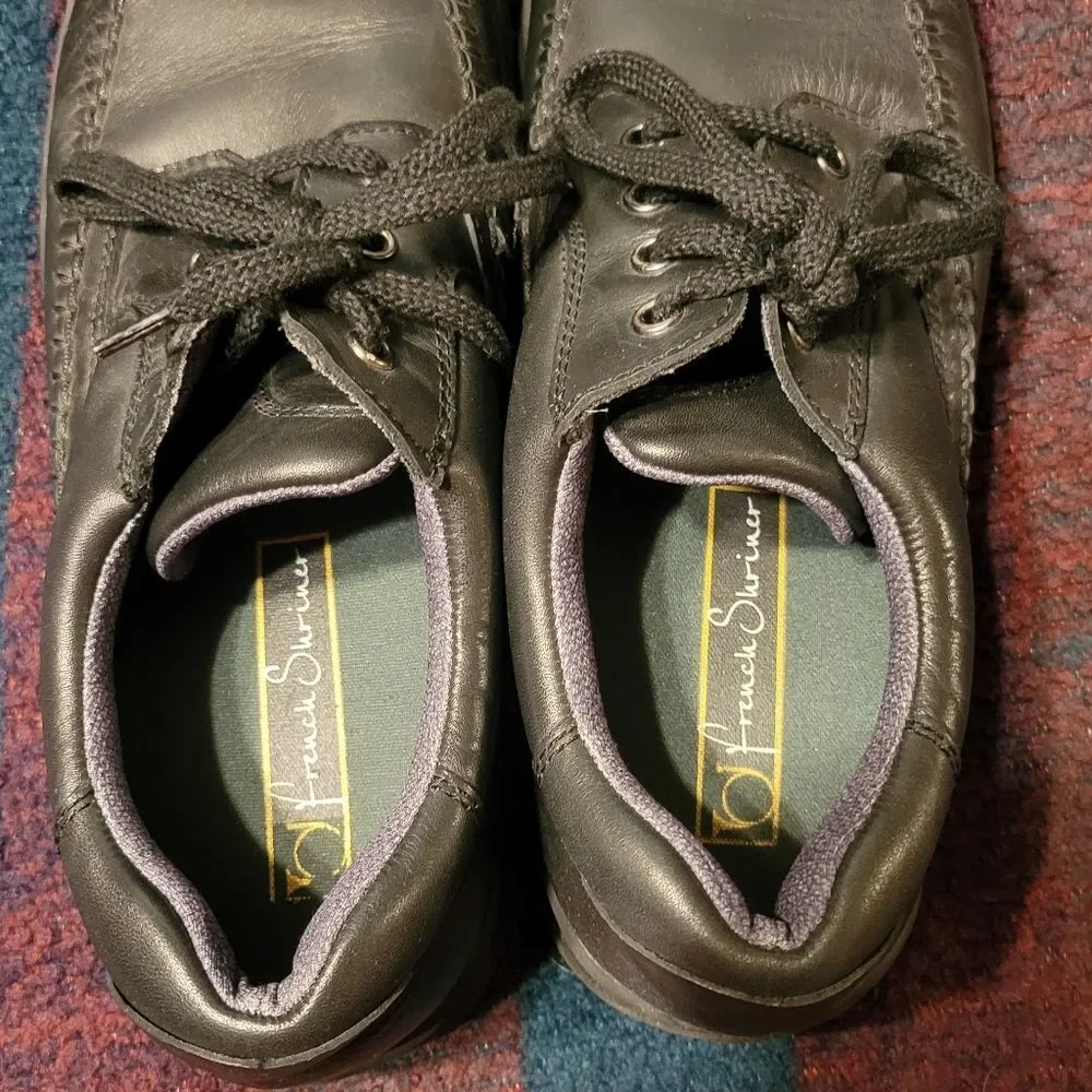 MENS SIZE 12. FRENCH SHRINER BLACK DRESS SHOES.